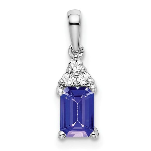Kazi Luxury 14k White Gold Emerald-shape Tanzanite and Diamond Pendant